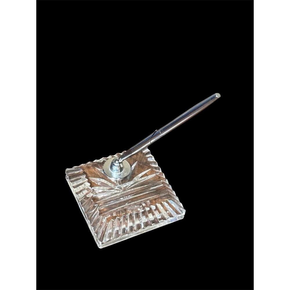 Waterford Crystal Executive Desk Pen Holder and Pen 4" x 4" Square